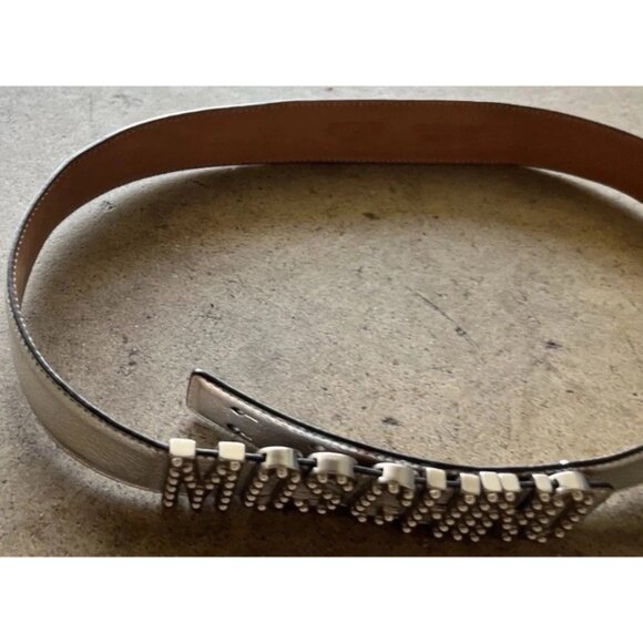 MOSCHINO Silver Embellished Logo Lettering Belt Leather Women’s Sz 44 Italy Made main image 13